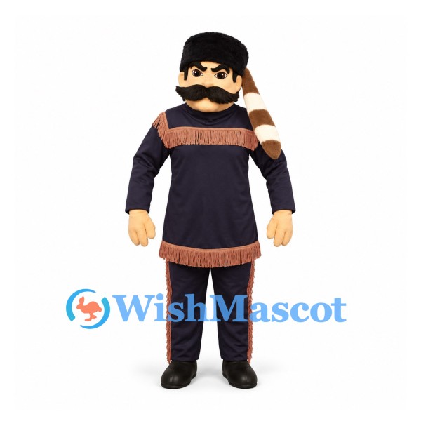 Man Mascot Costume with Black Beard and Navy Trimmed Outfit