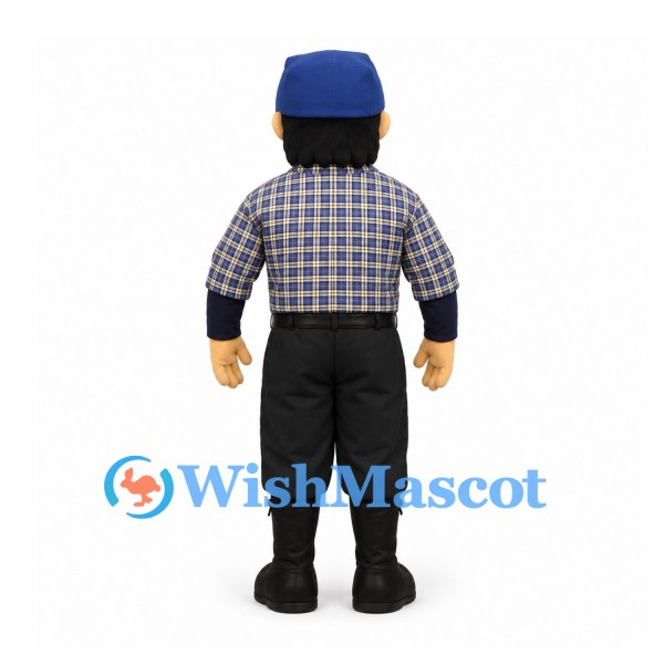 Man Mascot Costume with Checkered Shirt and Blue Cap