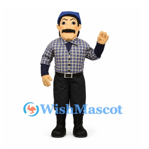 Man Mascot Costume with Checkered Shirt and Blue Cap