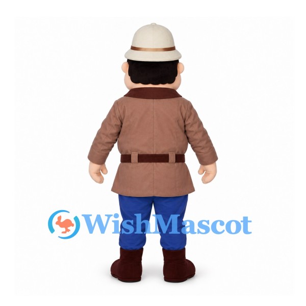 Explorer Mascot Costume with Tan Hat and Brown Jacket