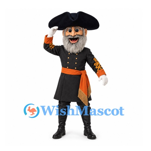 Pirate Mascot Costume with Gray Beard and Black Coat