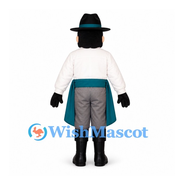 Man Mascot Costume with White Shirt and Teal Waist Sash