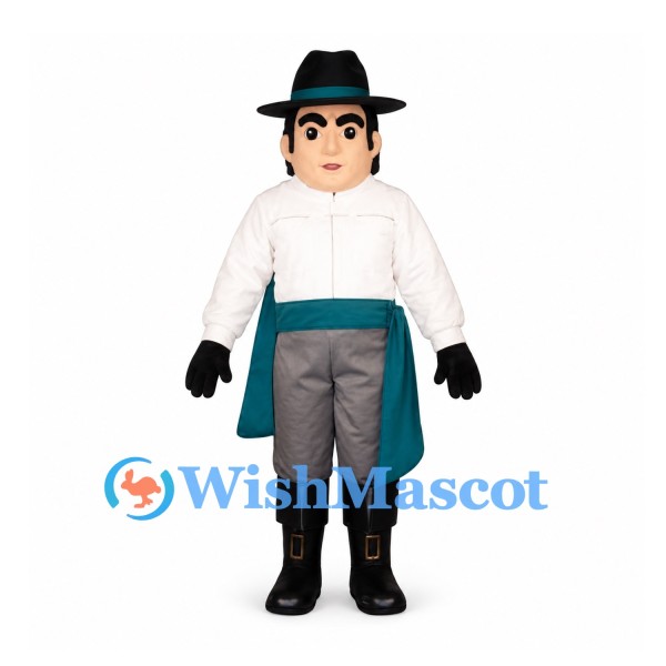 Man Mascot Costume with White Shirt and Teal Waist Sash