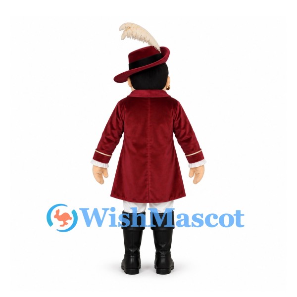 Musketeer Mascot Costume with Burgundy Coat and Feathered Hat