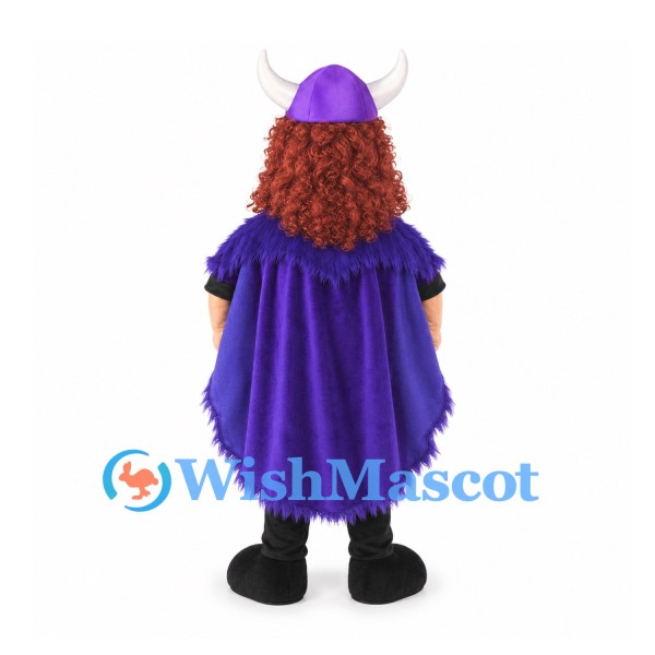 Viking Mascot Costume with Purple Cape and Curly Red Beard