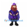 Viking Mascot Costume with Purple Cape and Curly Red Beard
