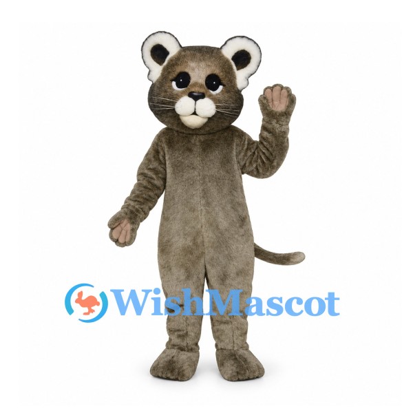 Mouse Mascot Costume in Gray Brown with Long Thin Tail