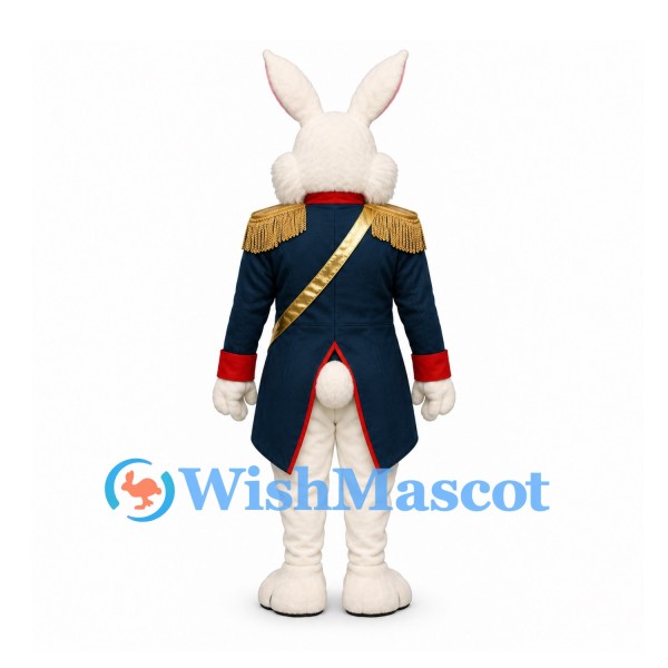 Rabbit Mascot Costume with Navy Soldier Tailcoat and Gold Epaulettes