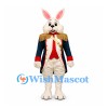 Rabbit Mascot Costume with Navy Soldier Tailcoat and Gold Epaulettes