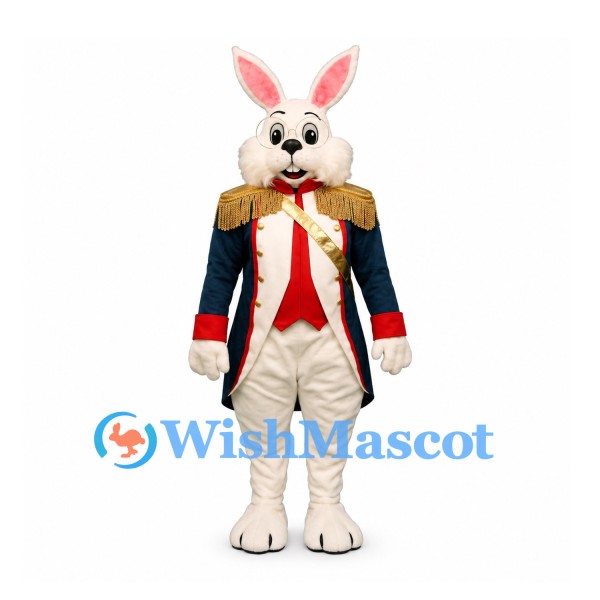 Rabbit Mascot Costume with Navy Soldier Tailcoat and Gold Epaulettes
