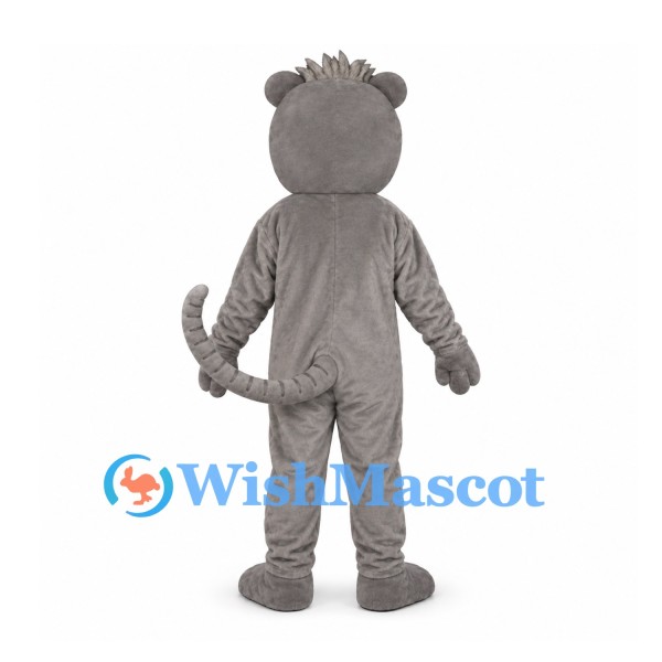 Rat Mascot Costume in Gray with Spiky Hair and Long Tail