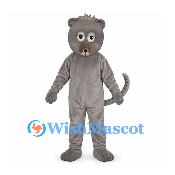 Rat Mascot Costume in Gray with Spiky Hair and Long Tail