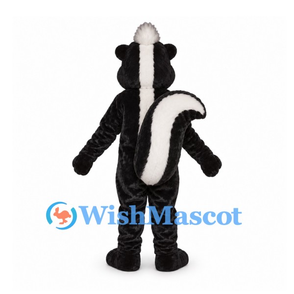 Skunk Mascot Costume in Black with White Face and Bushy Tail