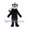 Skunk Mascot Costume in Black with White Face and Bushy Tail