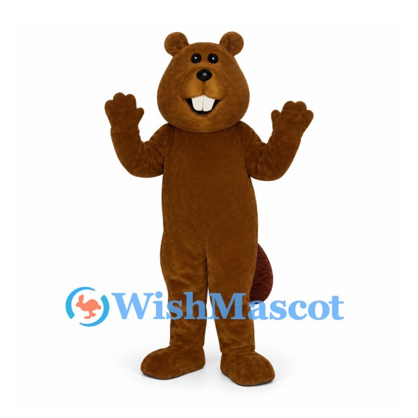 Beaver Mascot Costume in Brown with Buck Teeth and Paddle Tail