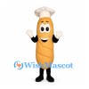 Baguette Mascot Costume with White Chef Hat and Smiling Face