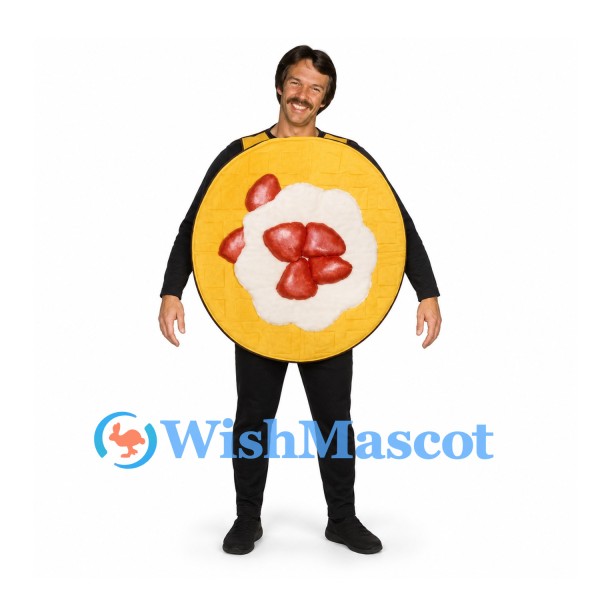 Pancake Mascot Costume with Strawberry Cream and Syrup Designs