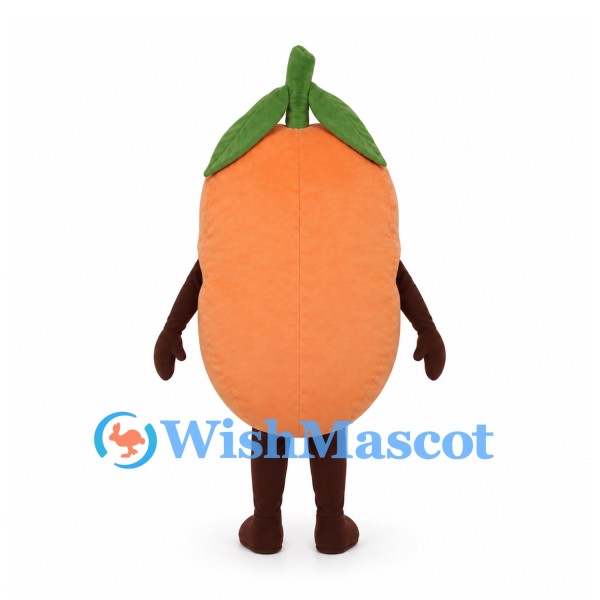 Orange Mascot Costume with Green Leaves and Smiling Face