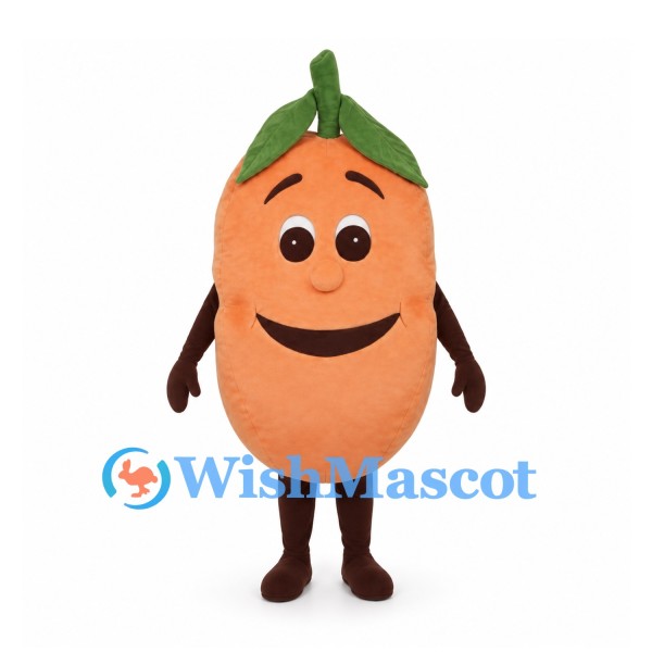 Orange Mascot Costume with Green Leaves and Smiling Face