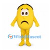 Sad Face Mascot Costume in Yellow with Frowning Expression