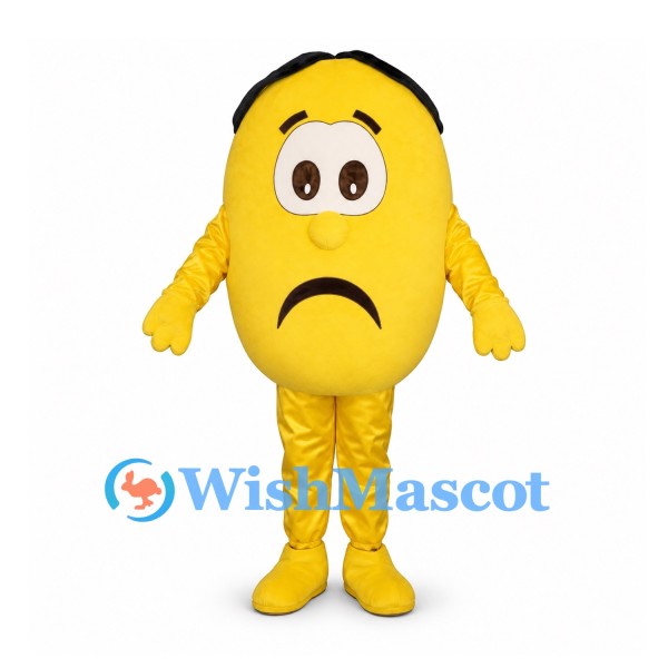 Sad Face Mascot Costume in Yellow with Frowning Expression