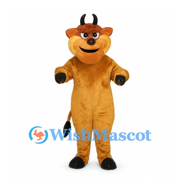 Bull Mascot Costume in Tan with Black Horns and Muzzle