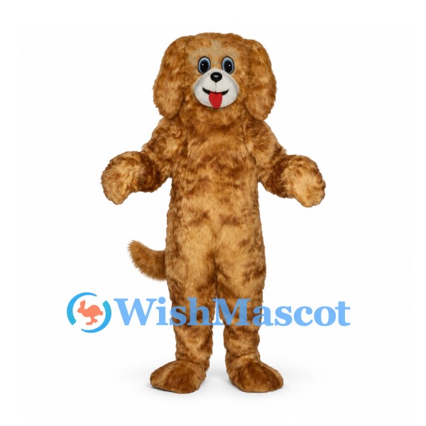 Dog Mascot Costume in Golden Brown with Curly Fur and Floppy Ears