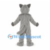 Wolf Mascot Costume in Gray with Long Fur and Pink Tongue