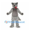 Wolf Mascot Costume in Gray with Long Fur and Pink Tongue