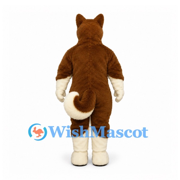 Husky Dog Mascot Costume in Brown and White with Curled Tail
