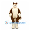Husky Dog Mascot Costume in Brown and White with Curled Tail