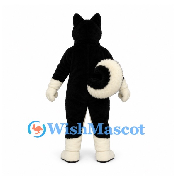 Husky Dog Mascot Costume in Black and White with Curled Tail