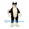 Husky Dog Mascot Costume in Black and White with Curled Tail