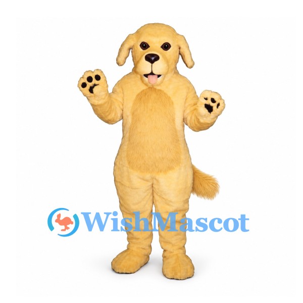 Dog Mascot Costume in Tan with Dark Paw Pads and Floppy Ears