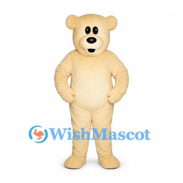 Bear Mascot Costume in Cream with Round Ears and Dark Nose