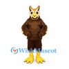 Owl Mascot Costume in Brown with Gold Face and Yellow Feet