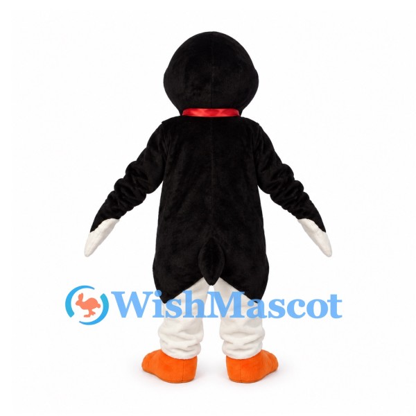 Penguin Mascot Costume in Black and White with Red Bow Tie
