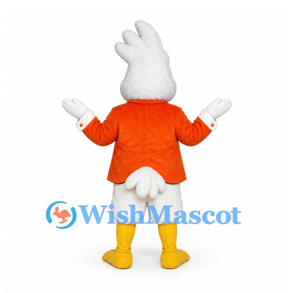 Cockatoo Mascot Costume in White with Orange Jacket and Bow Tie