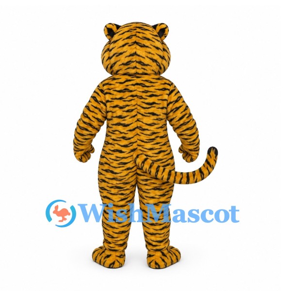 Tiger Mascot Costume in Gold with White Cheeks and Long Tail