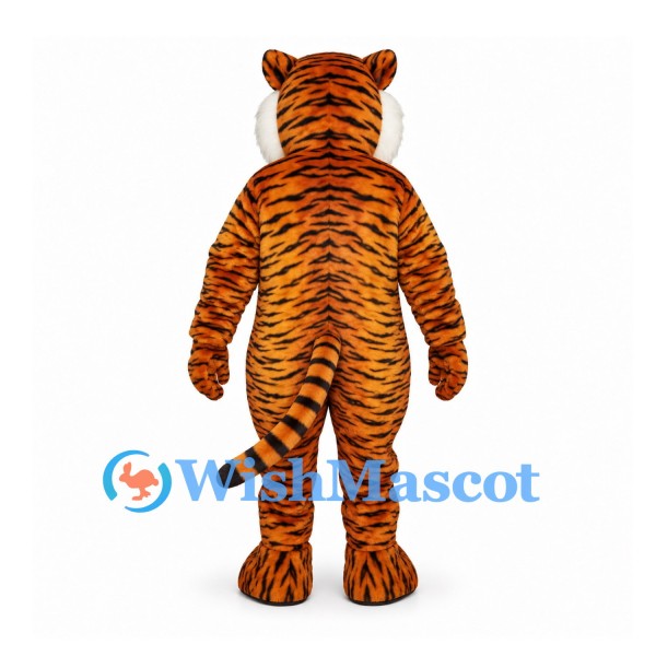 Tiger Mascot Costume in Orange with White Chest and Fine Stripes