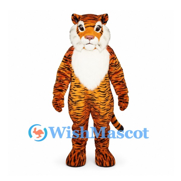 Tiger Mascot Costume in Orange with White Chest and Fine Stripes