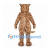 Leopard Mascot Costume with Cream Spotted Body and Green Eyes