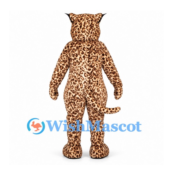 Leopard Mascot Costume with Cream Spotted Body and Green Eyes