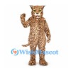 Leopard Mascot Costume with Cream Spotted Body and Green Eyes