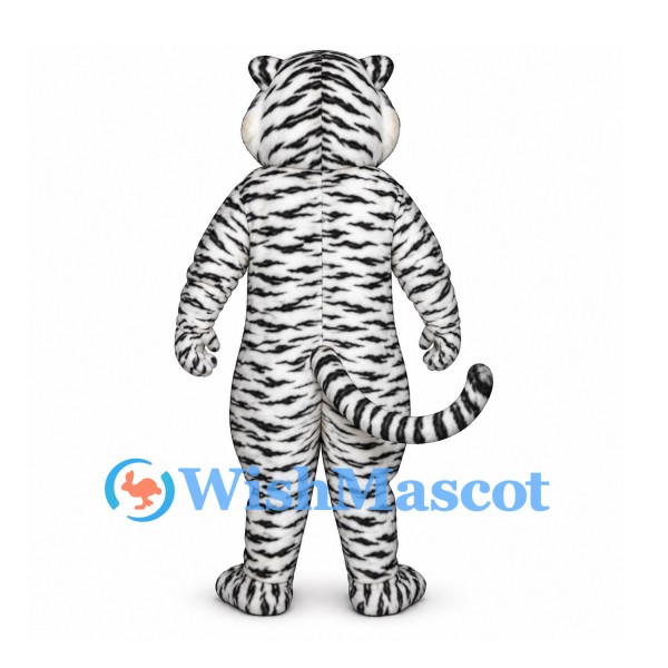 Tiger Mascot Costume in White with Black Stripes and Blue Eyes
