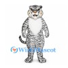 Tiger Mascot Costume in White with Black Stripes and Blue Eyes