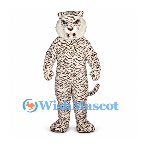 Tiger Mascot Costume in White with Fine Dark Stripes
