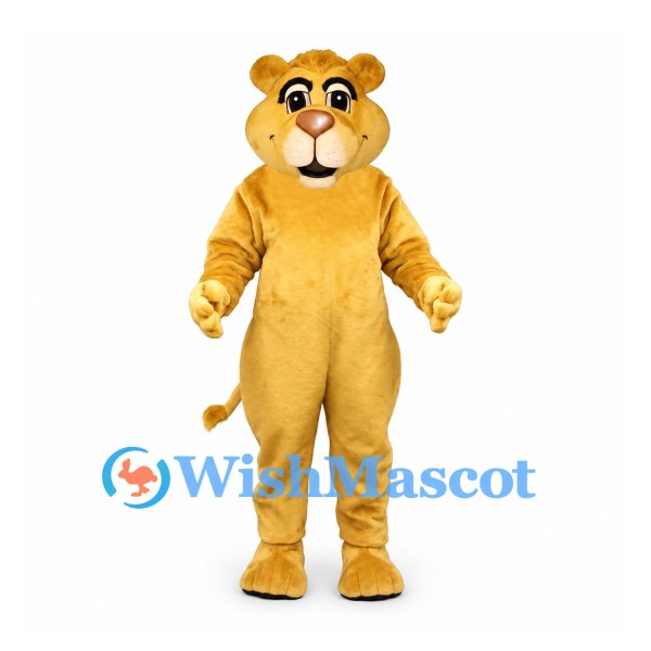Lion Cub Mascot Costume in Gold with Rounded Ears and Long Tail