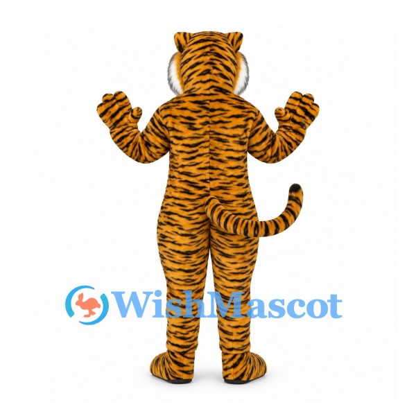 Tiger Mascot Costume with Gold Stripes and White Chest Fur