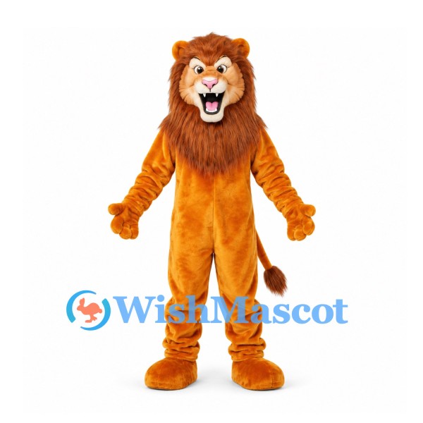 Lion Mascot Costume in Orange with Large Brown Mane